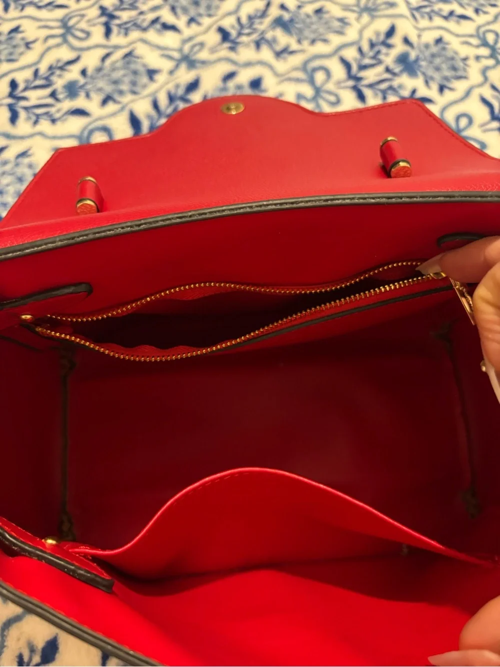 Versace Red Leather Satchel with Embossed Medusa